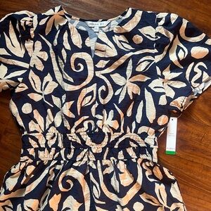 Robbie Bee Navy and Beige Patterned Dress